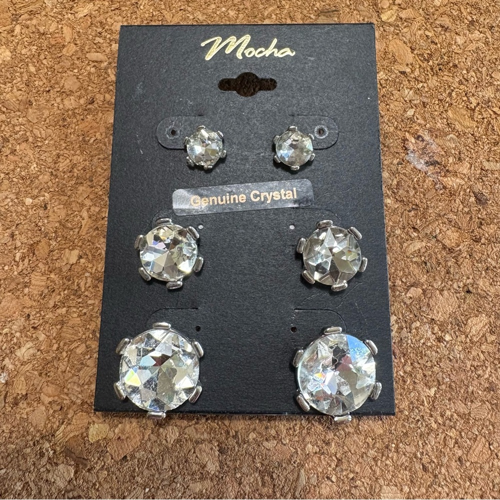 NWT Set of 3 Crystal Stud Earrings